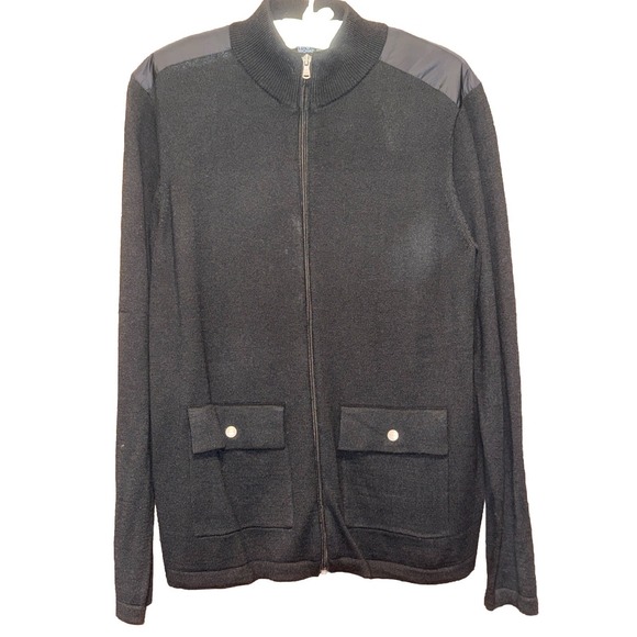 Michael Kors Full Zip Knit Cardigan Wool Sweater Shoulder Detail Men's‎ Medium - Picture 1 of 8